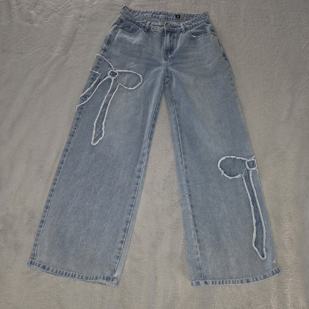 J for Justify Womens Jeans 11 Inch Wide Leg Bows Grunge Retro Size 5